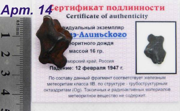 Индивидуальный экземпляр Сихотэ-Алиньского метеоритного дождя