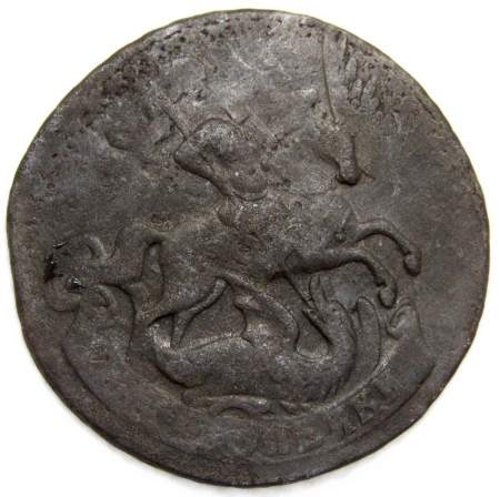 Монета 2 копейки 1758 года, Российская Империя, Елизавета I, перечекан