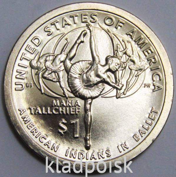 Монета 1 доллар Сакагавея, Мария Толчиф, Индейцы в балете, 2023 P Монета 1 доллар Сакагавея, Мария Толчиф, Индейцы в балете, 2023 P