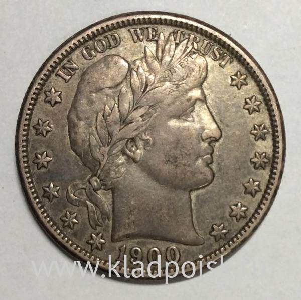Монета 25 центов США Барбер (Голова Свободы) Серебро 900 пр.(1900)