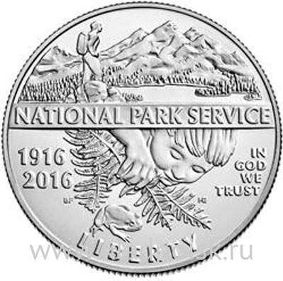 Монета 50 центов США 2016 года 100 лет со дня создания Службы национальных парков