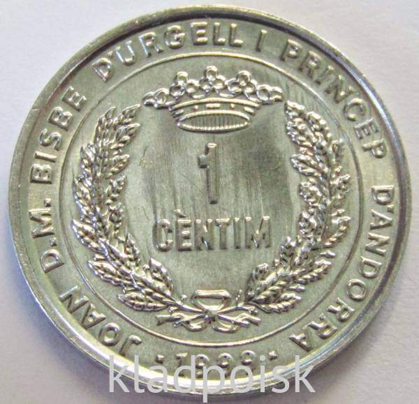 Монета 1 сантим 1999 года Андорра