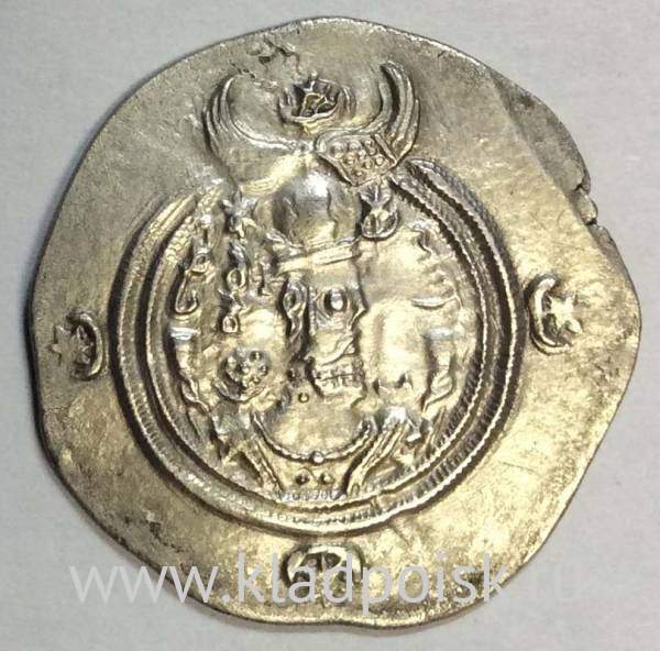 Монета Драхма Империи Сасанидов, Хосров 2, 593г.