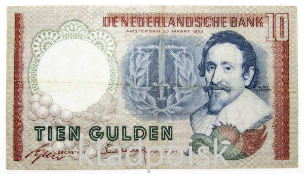Банкнота 10 гульденов 1953 года Нидерланды