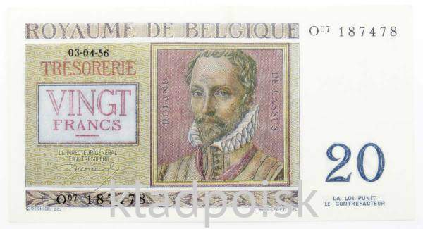 Банкнота 20 франков 1956 года Бельгия