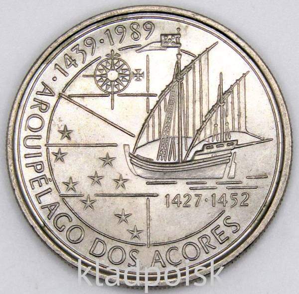 Монета 100 эскудо 1989 года, Открытие Азорских островов «Золотой век открытий», Португалия