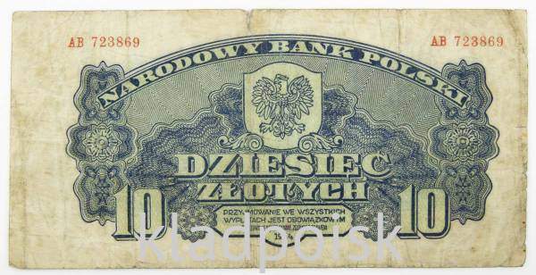 Банкнота 10 злотых 1944 года Польша