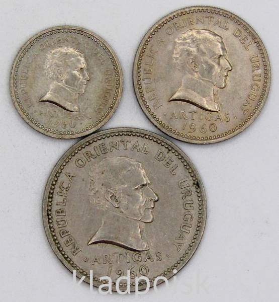 Набор монет Уругвай 1960 года, 3 монеты