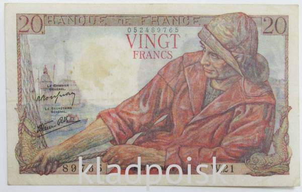 Банкнота 20 франков 1942 года Франция