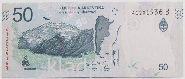 Банкнота Аргентина 50 песо 2018 года, арт 3