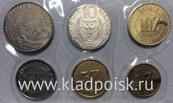 Набор регулярных монет Заира 1976-1988 гг., 6 монет