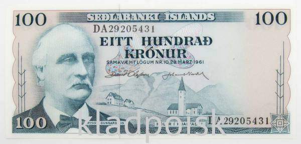 Банкнота 100 крон 1961 года Исландия