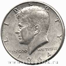 Монета 50 центов США «Кеннеди» 1964г. Серебро 900 пр. Монета 50 центов США «Кеннеди» 1964г. Серебро 900 пр.