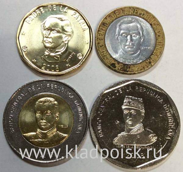 Набор регулярных монет Доминиканской республики 1997-2010 гг., 4 монеты Набор регулярных монет Доминиканской республики 1997-2010 гг., 4 монеты