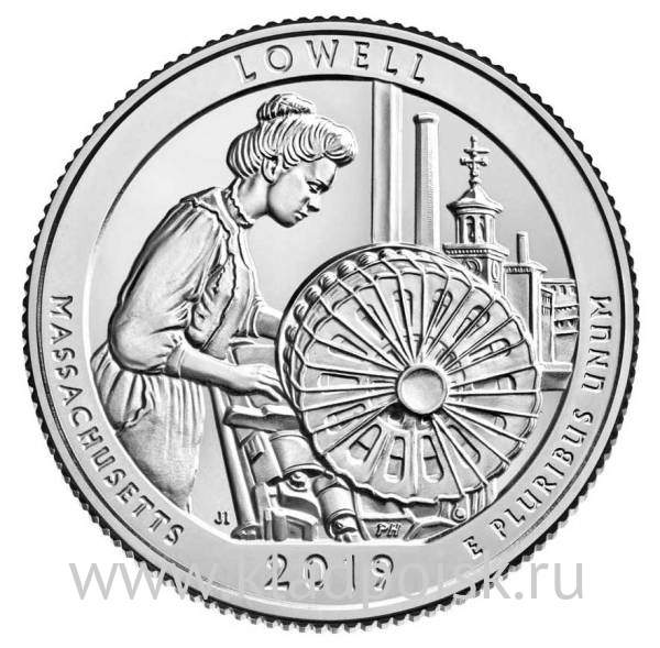 Монета 25 центов США Национальный исторический парк Лоуэлла в Массачусетсе (2019) D