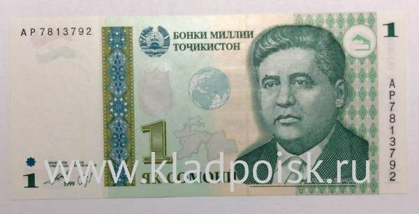 Банкнота 1 сомони 1999 года Таджикистан