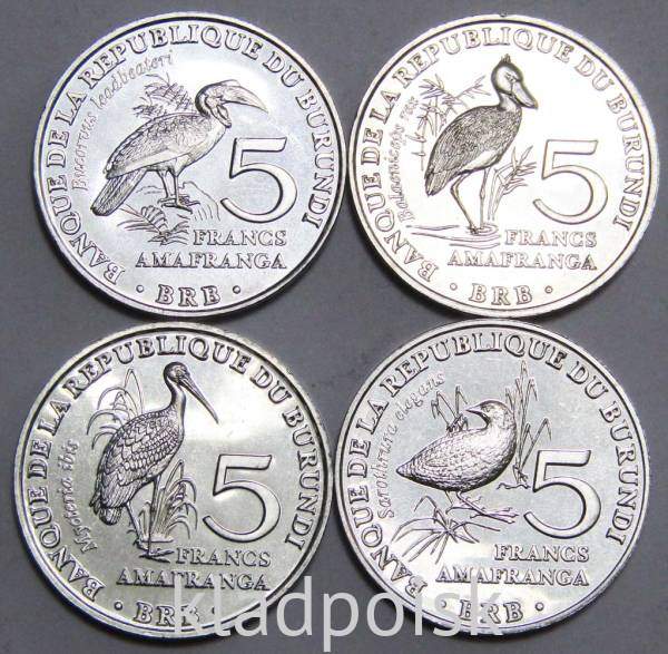 Набор монет Бурунди 5 франков 2014, Птицы (4 монеты)