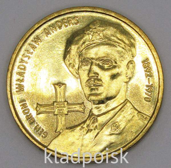 Монета 2 злотых Польша 2002 год - Генерал Владислав Андерс