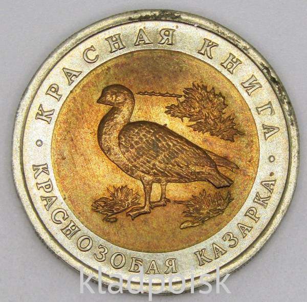 Монета 10 рублей 1992 года Краснозобая казарка серии Красная книга