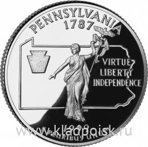 Монета 25 центов Штат Пенсильвания