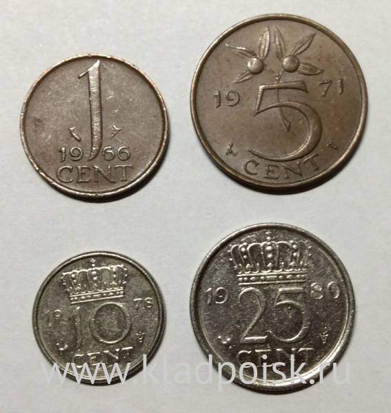 Набор монет Нидерланды Королева Юлиана 1950-1980, 4 монеты