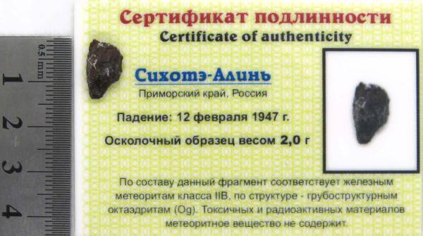 Осколок метеорита Сихотэ-Алинь арт 13