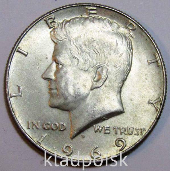 Монета 50 центов США «Кеннеди» 1969 года серебро 400 пробы