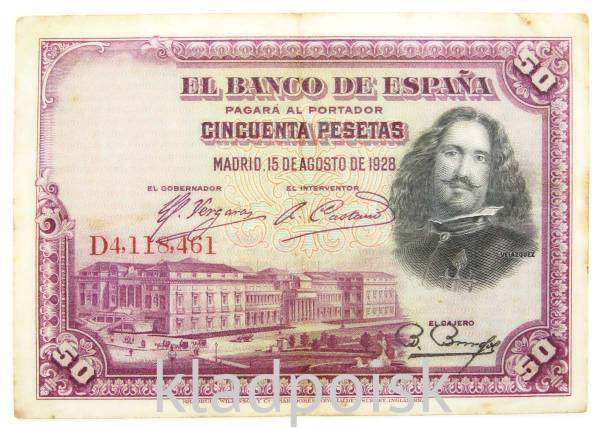 Банкнота 50 песет 1928 года Испания