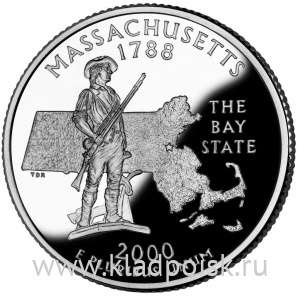 Монета 25 центов Штат Массачусетс