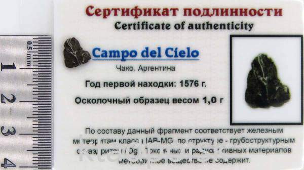 Осколок метеорита Campo del Cielo, арт 27