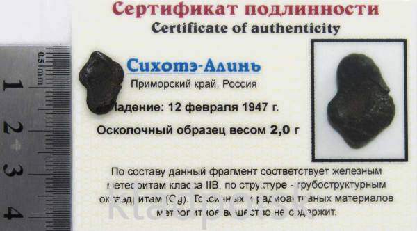 Осколок метеорита Сихотэ-Алинь арт 6