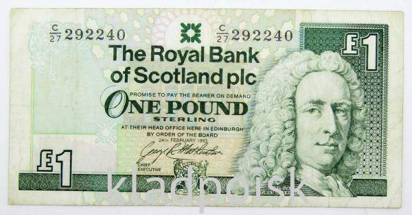 Банкнота 1 фунт 1993 года Шотландия