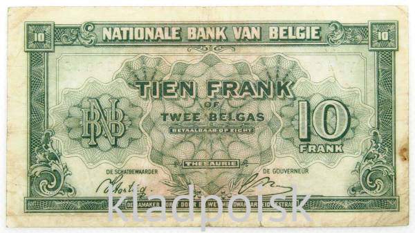 Банкнота 10 франков 1943 года Бельгия