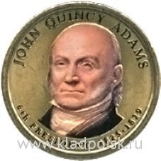 Монета с цветным изображением 1 доллар США (2008) 6-ой Президент Джон Куинси Адамс Монета с цветным изображением 1 доллар США (2008) 6-ой Президент Джон Куинси Адамс