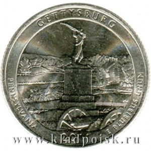 Монета 25 центов Национальный парк Геттисберг, монетный двор D