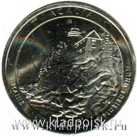 Монета 25 центов Национальный парк Акадия, монетный двор D