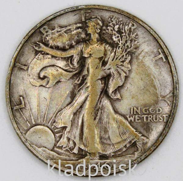 Монета 50 Центов США «Шагающая свобода» 1940 Серебро 900 пробы Монета 50 Центов США «Шагающая свобода» 1940 Серебро 900 пробы