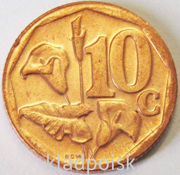 Монета ЮАР 10 центов 2013 года