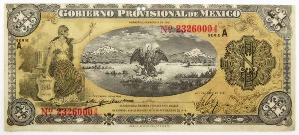 Банкнота 1 песо 1915 года Мексика