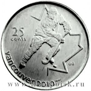 Монета 25 центов Канада, Олимпиада 2010 год Ванкувер - Хоккей Монета 25 центов Канада, Олимпиада 2010 год Ванкувер - Хоккей