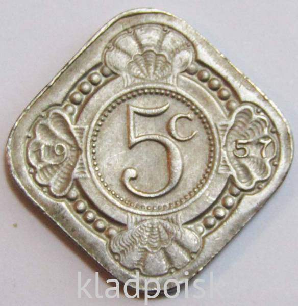 Монета 5 центов 1957 года Нидерландские Антильские острова
