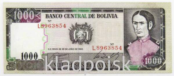 Банкнота 1000 песо 1982 года Боливия