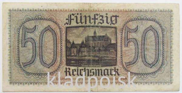 Банкнота 50 рейхсмарок Германия 1940-1945 гг. Немецкие оккупационные территории