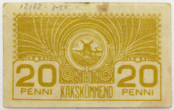 Банкнота 20 пенни 1919 года Эстония