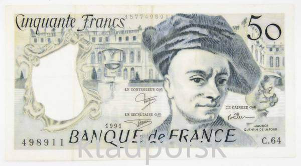 Банкнота 50 франков 1991 года Франция (Кантен де Латур)