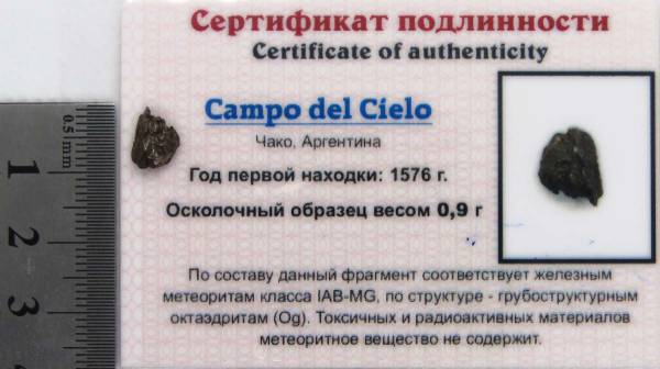 Осколок метеорита Campo del Cielo, арт 24 Осколок метеорита Campo del Cielo, арт 24