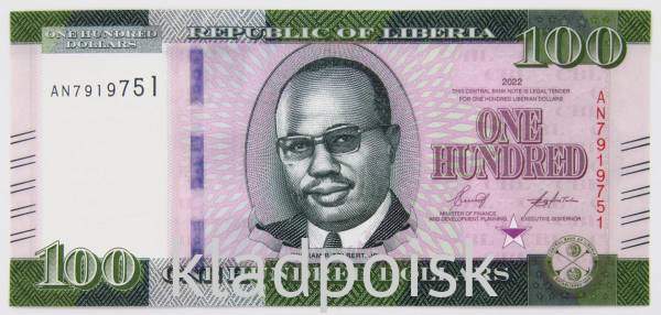 Банкнота 100 долларов Либерия 2022