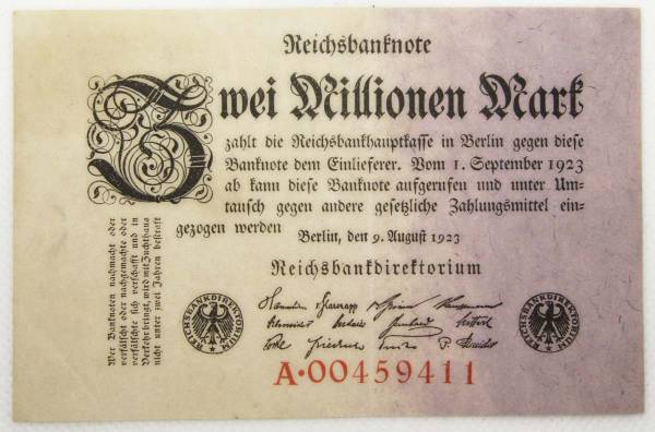Банкнота 2 миллиона марок 1923 года - Веймарская Республика, KM 104