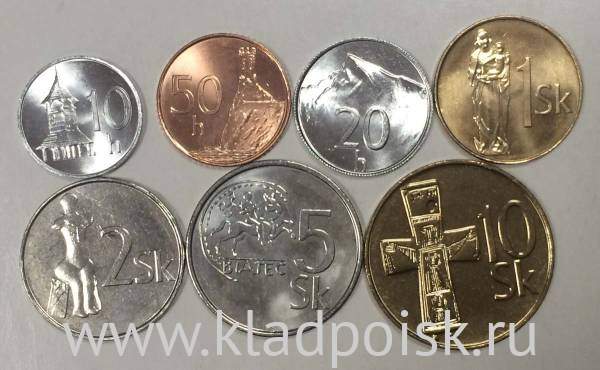 Набор регулярных монет Словакия 2001-2007 гг, 7 монет