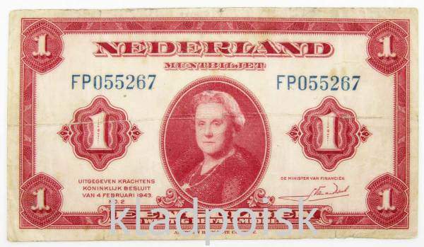 Банкнота 1 гульден 1943 года Нидерланды